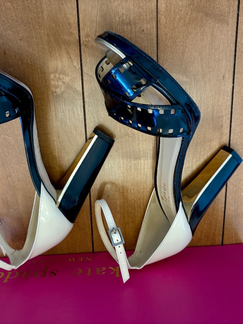 Kate Spade Fresia Porcelain and Black Patent Platform Spring/Summer Sandals